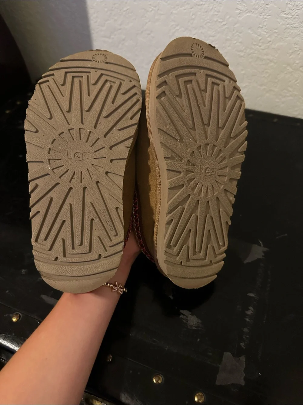 UGG Chestnut Suede Slip-On Clog with Red Trim